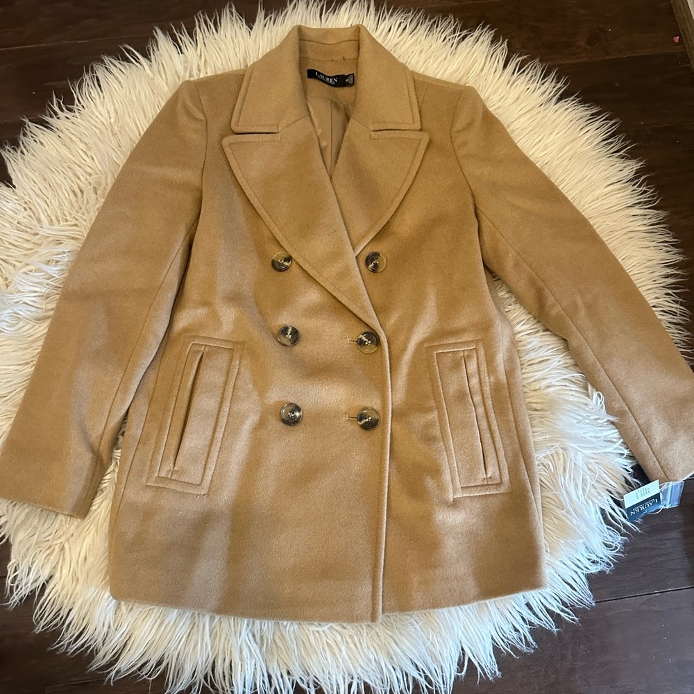 NWT Lauren Ralph Lauren Petite Size 10 Double Breasted Button Peacoat